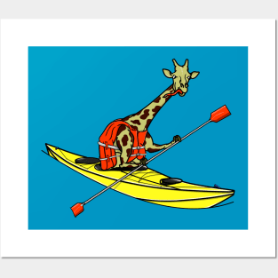 Giraffe in a boat Posters and Art